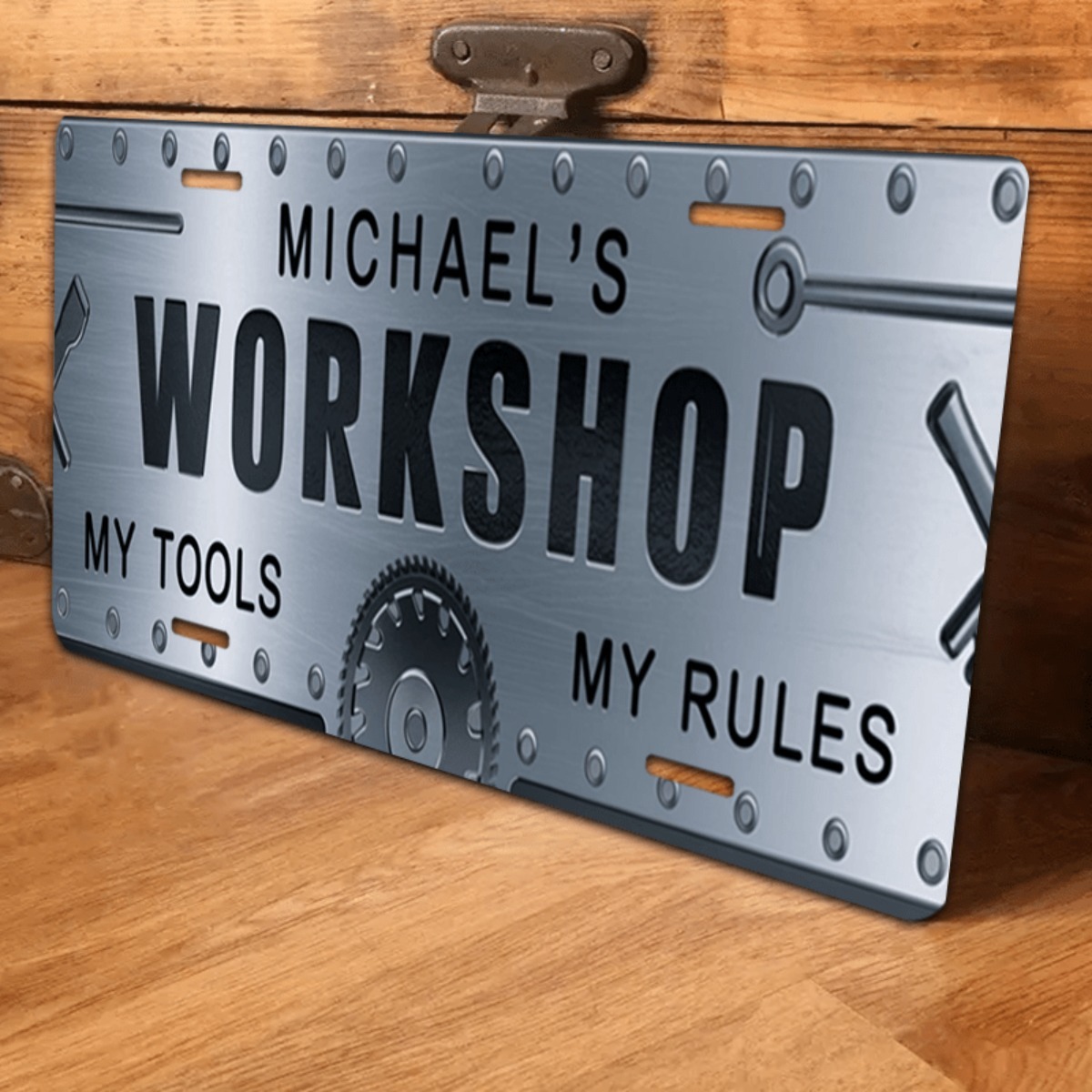Workshop Tools With Name - Персонализированная табличка из алюминия с именем,